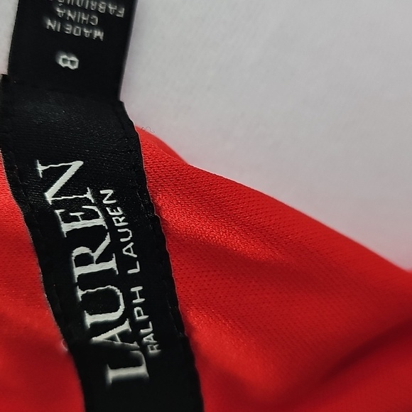 Ralph Lauren Twisted Halter Neckline Flowy Dress Vibrant Red Belted w Crystal - Picture 3 of 10